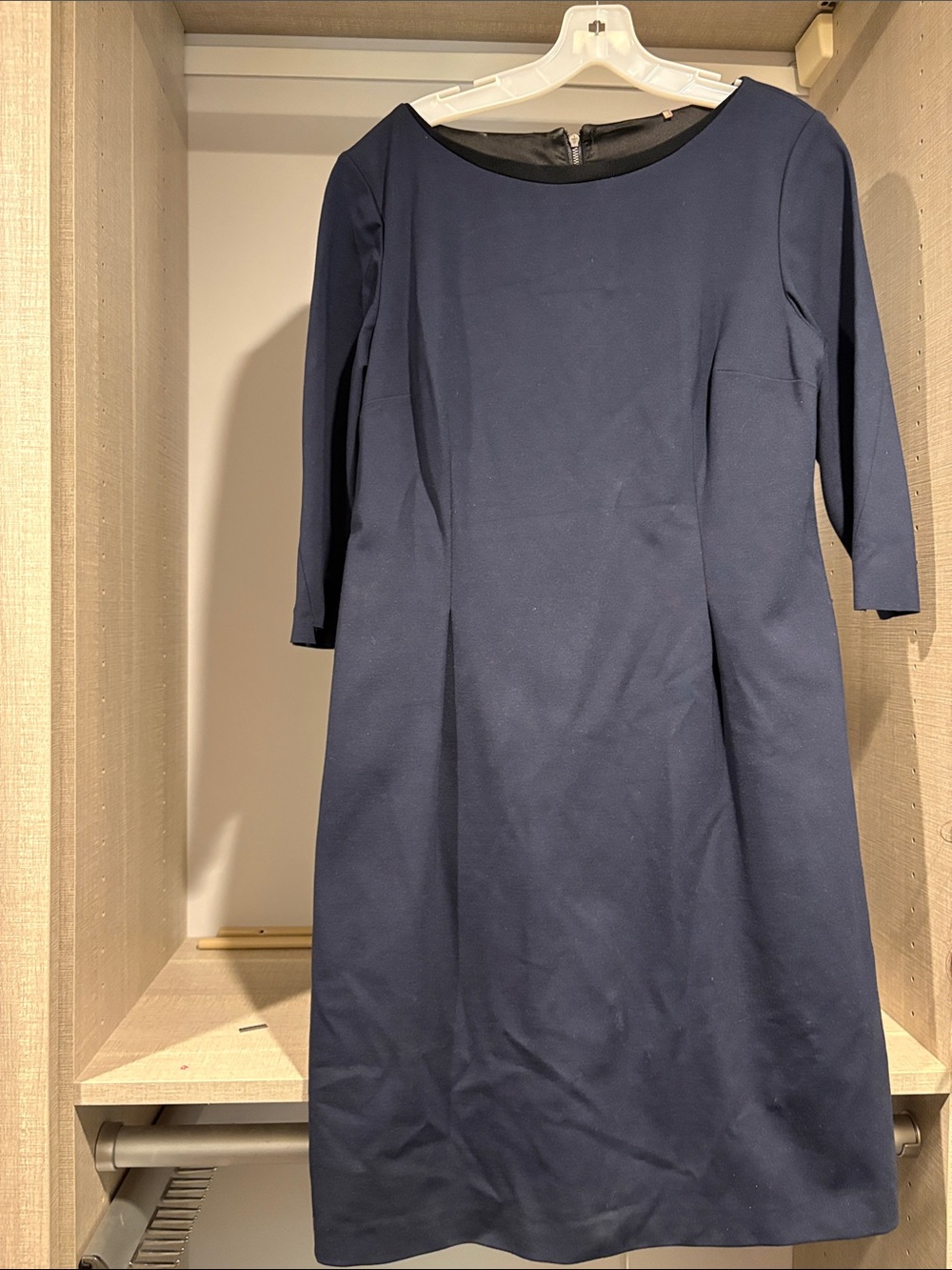 Elie Tahari Navy Three-Quarter Sleeve Midi Dress
